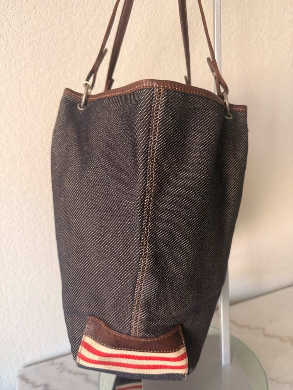 Vintage Burberry London Blue Label Tote Denim Canvas Leather Trim w/COA - Picture 9 of 16